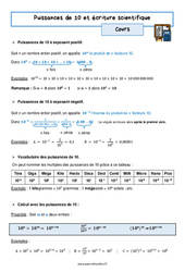 Puissance de 10 et écriture scientifique - Cours : 3eme Secondaire - PDF à imprimer