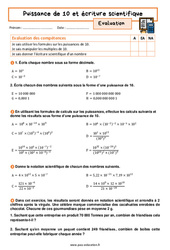 Puissance de 10 et écriture scientifique - Examen Evaluation avec la correction : 3eme Secondaire - PDF à imprimer