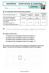 Constructions et propriétés - Exercices avec les corrigés sur l'homothétie : 3eme Secondaire - PDF à imprimer