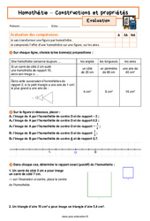 Constructions et propriétés - Examen Evaluation avec la correction sur l'homothétie : 3eme Secondaire - PDF à imprimer