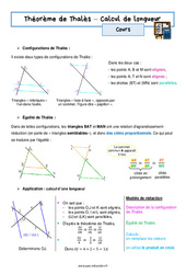 Calcul de longueur - Séquence complète sur le théorème de Thalès : 3eme Secondaire - PDF à imprimer