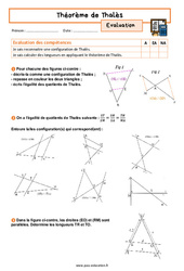 Calcul de longueur - Examen Evaluation avec la correction sur le théorème de Thalès : 3eme Secondaire - PDF à imprimer