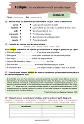 Le vocabulaire relatif au fantastique - Exercices avec les corrigés : 2eme Secondaire - PDF à imprimer