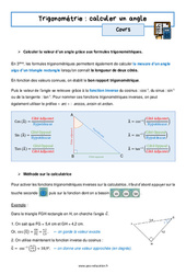 Calculer un angle - Cours sur la trigonométrie : 3eme Secondaire - PDF à imprimer