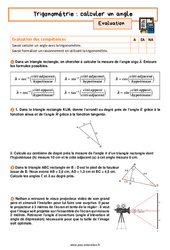 Calculer un angle - Examen Evaluation avec la correction sur la trigonométrie : 3eme Secondaire - PDF à imprimer