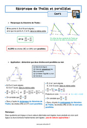 Réciproque de Thalès et parallèles - Cours : 3eme Secondaire - PDF à imprimer