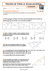 Réciproque de Thalès et parallèles - Examen Evaluation avec la correction : 3eme Secondaire - PDF à imprimer