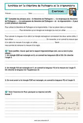 Synthèse sur le théorème de Pythagore et la trigonométrie - Exercices avec les corrigés : 3eme Secondaire - PDF à imprimer