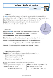 Boule et sphère - Cours sur les volumes : 3eme Secondaire - PDF à imprimer