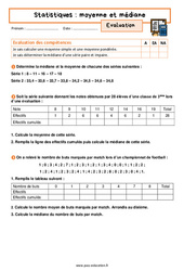 Moyenne et médiane - Examen Evaluation avec la correction sur les statistiques : 3eme Secondaire - PDF à imprimer