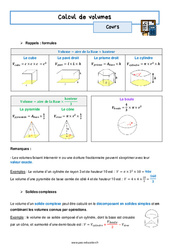 Calcul de volumes - Cours : 3eme Secondaire - PDF à imprimer