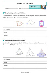 Calcul de volumes - Exercices avec les corrigés : 3eme Secondaire - PDF à imprimer