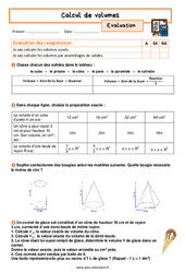 Calcul de volumes - Examen Evaluation avec la correction : 3eme Secondaire - PDF à imprimer