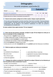 Accords complexes sujet/verbe (1) - Examen Evaluation avec la correction : 2eme Secondaire - PDF à imprimer