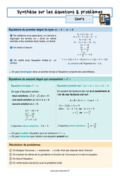 Équations & problèmes (Synthèse) - Séquence complète : 3eme Secondaire - PDF à imprimer