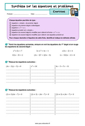 Équations & problèmes (Synthèse) - Exercices avec les corrigés : 3eme Secondaire - PDF à imprimer