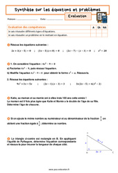 Équations & problèmes (Synthèse) - Examen Evaluation avec la correction : 3eme Secondaire - PDF à imprimer