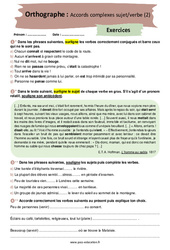 Accords complexes sujet/verbe (2) - Exercices avec les corrigés : 2eme Secondaire - PDF à imprimer