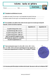 Sphère et boule- Fiches repérage - Exercices corrigés : 3eme Secondaire - PDF à imprimer