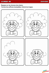 Cheveux des clowns - Cirque - Graphisme : 2eme Maternelle - Cycle Fondamental - PDF à imprimer