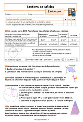 Sections de solides - Examen Evaluation avec les corrigés : 3eme Secondaire - PDF à imprimer
