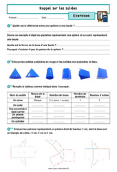 Les solides (Rappel) - Exercices corrigés : 3eme Secondaire - PDF à imprimer