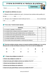 Critères de divisibilité et résolution de problèmes - Exercices corrigés : 3eme Secondaire - PDF à imprimer