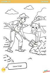 Le fermier dans son champs - Coloriage - Se repérer dans l'espace en maternelle : 1ere Maternelle - Cycle Fondamental - PDF à imprimer