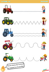 Les tracteurs - Les animaux de la ferme - Graphisme : 1ere Maternelle - Cycle Fondamental - PDF à imprimer
