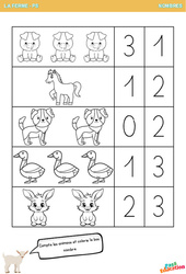 Compte les animaux de la ferme - Nombres : 1ere Maternelle - Cycle Fondamental - PDF à imprimer