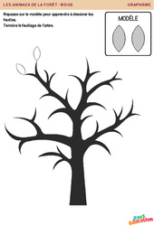 Feuillage de l'arbre - Les animaux de la forêt - Graphisme : 2eme, 3eme Maternelle - Cycle Fondamental - PDF à imprimer