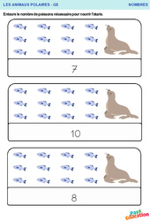 Nourrir l'otarie - Animaux polaires - Nombres : 2eme, 3eme Maternelle - Cycle Fondamental - PDF à imprimer