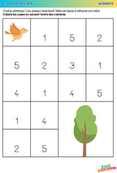 Aide cet oiseau à retrouver son arbre - Nombres : 2eme Maternelle - Cycle Fondamental - PDF à imprimer