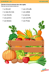 Les aliments dans la cagette - Lexique : 3eme Maternelle - Cycle Fondamental - PDF à imprimer