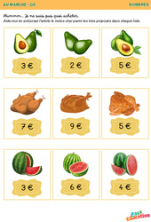 Je ne sais pas quoi acheter - Au marché - Nombres : 3eme Maternelle - Cycle Fondamental - PDF à imprimer