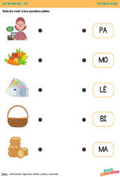 Au marché - Phonologie : 3eme Maternelle - Cycle Fondamental - PDF à imprimer