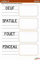 La cuisine - Ecriture : 3eme Maternelle - Cycle Fondamental - PDF à imprimer