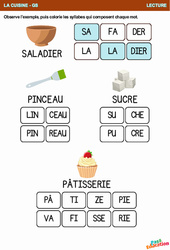 Les syllabes - La cuisine - Lecture : 3eme Maternelle - Cycle Fondamental - PDF à imprimer