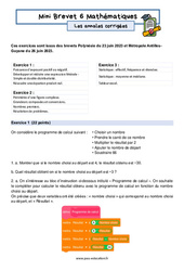 Mini Brevet de mathématiques  - Les annales corrigées 6 : 3eme Secondaire - PDF à imprimer