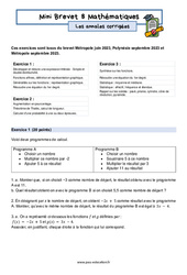 Mini Brevet de mathématiques  - Les annales corrigées 8 : 3eme Secondaire - PDF à imprimer