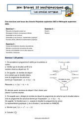 Mini Brevet de mathématiques  - Les annales corrigées 10 : 3eme Secondaire - PDF à imprimer