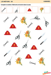 Les métiers manuels - Nombres : 3eme Maternelle - Cycle Fondamental - PDF à imprimer