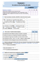 Les natures et les fonctions des mots - Examen Evaluation avec les corrigés : 2eme Secondaire - PDF à imprimer