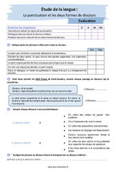 La ponctuation et les 2 formes de discours - Examen Evaluation avec les corrigés : 2eme Secondaire - PDF à imprimer