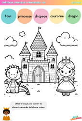 Dragon, Princesse et Tour - Lexique - Lecture : 3eme Maternelle - Cycle Fondamental - PDF à imprimer