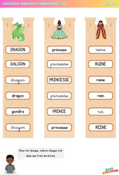 Dragon, Princesse, Reine - Lexique - Lecture : 3eme Maternelle - Cycle Fondamental - PDF à imprimer