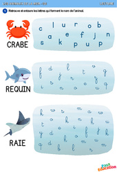 Crabe, Requin & Raie - Animaux de la mer - Lecture : 3eme Maternelle - Cycle Fondamental - PDF à imprimer