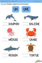 Animaux de la mer - Grammaire : 2eme, 3eme Maternelle - Cycle Fondamental - PDF à imprimer