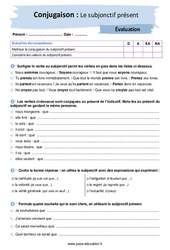 Le subjonctif présent - Examen Evaluation avec les corrigés : 2eme Secondaire - PDF à imprimer