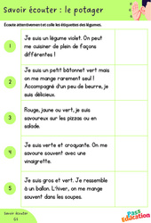 Le potager - Découvrir l'écrit : 3eme Maternelle - Cycle Fondamental - PDF à imprimer